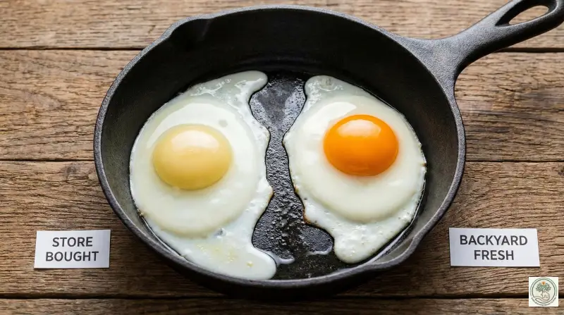 Comparison of deep orange organic egg yolk vs pale store bought yolk