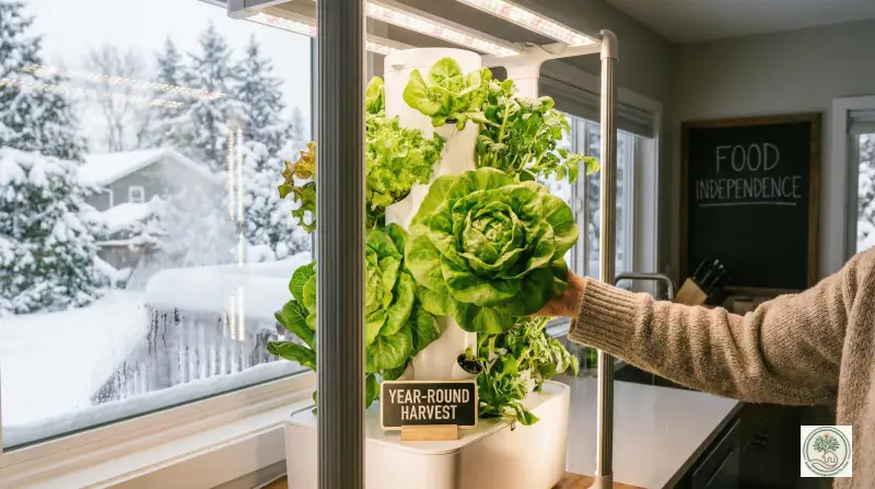 Harvesting fresh salad greens indoors during winter time