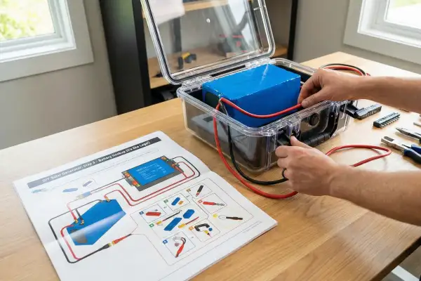 Man easily assembling a DIY solar generator box