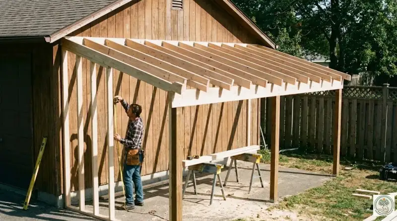 Construction of a single-slope lean-to roof frame